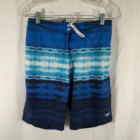 Speedo Board Shorts Men's Small Blue Water Print Lined Drawstring Pull On - Picture 1 of 6